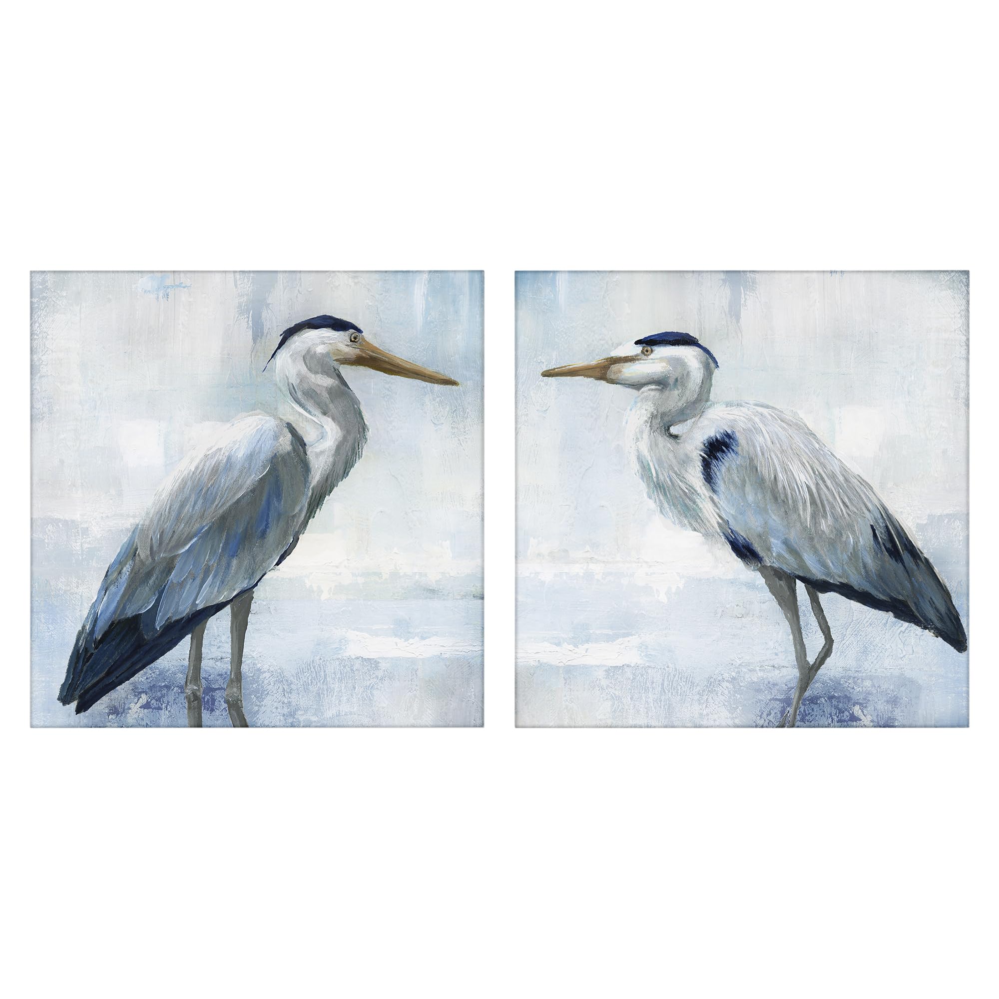 'Faded Blue Coastal Herons'| 2pc Canvas Art Set 2