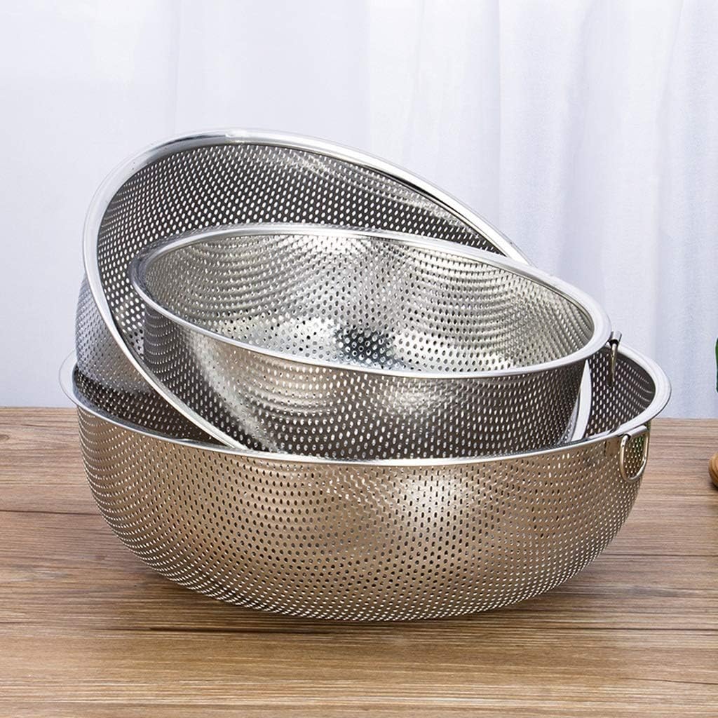 Food Strainers 3-Piece Stainless Steel Mesh Micro-Perforated Strainer Colander Set Filter Colander Drainer with Handle Kitchen Tool