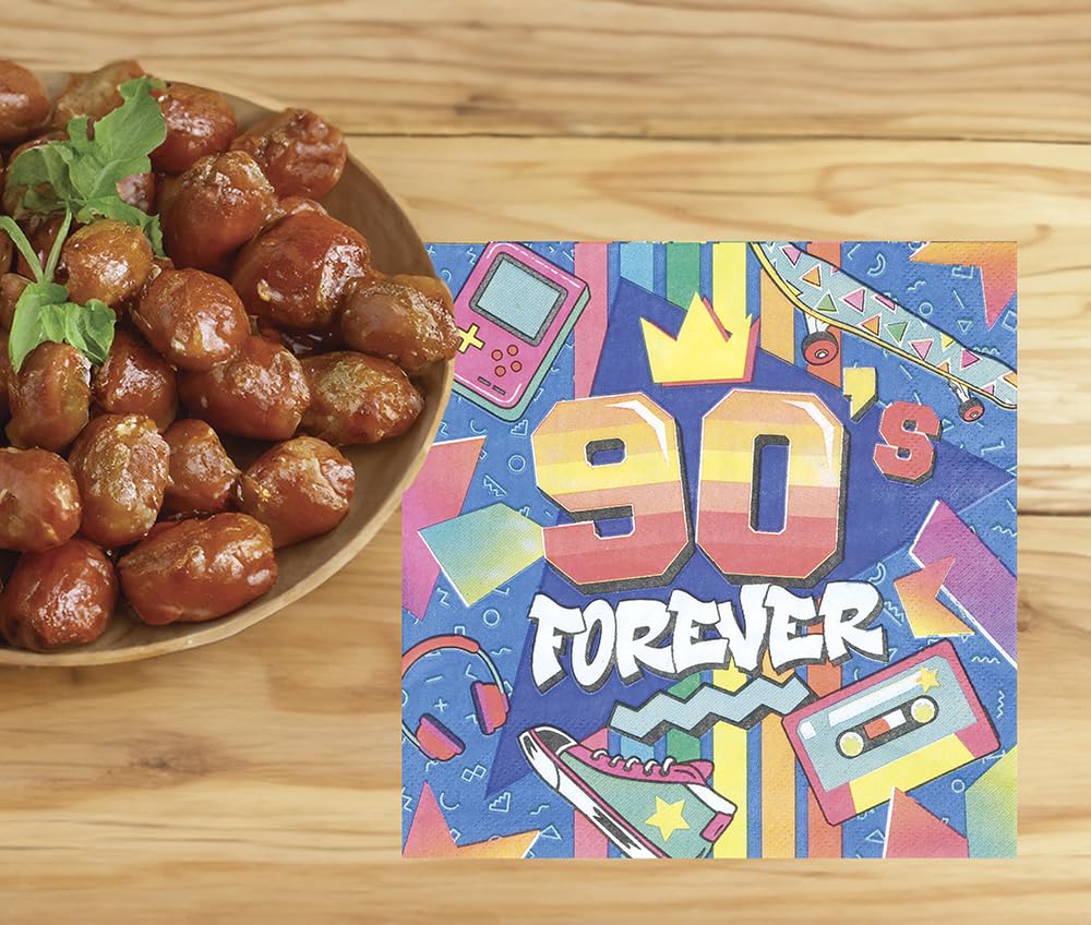 FIESTAS GUIRCA | 12 Disposable 90s Napkins (6.3x6.3 in) - Table Decoration for Parties and Celebrations - Ideal for Events and Gatherings - Multicoloured