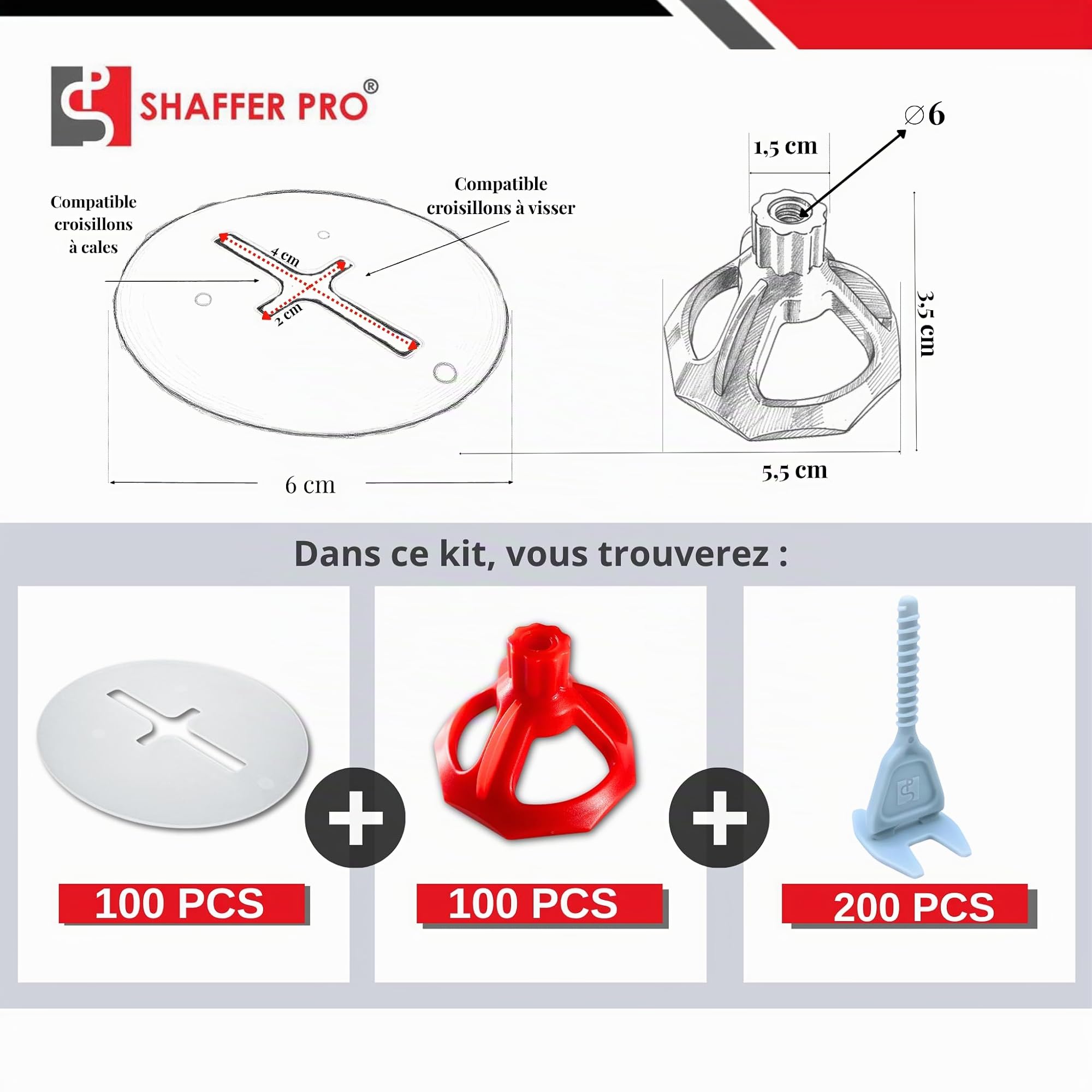 Croisillons carrelage autonivelant 4mm I SHAFFER PRO I Comptatible 20mm