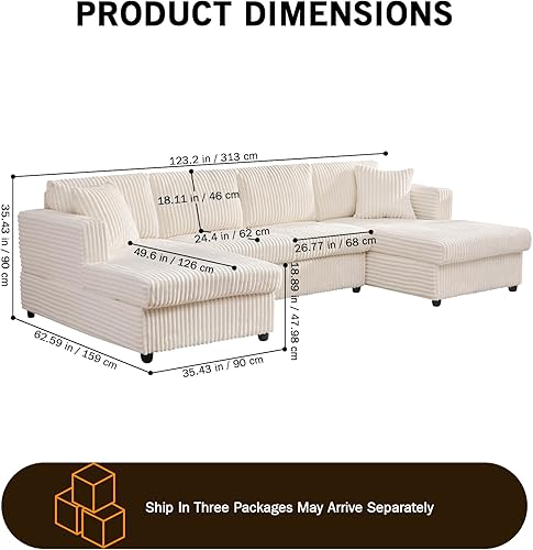 Miniatura 2 de Sofá modular modular en forma de U de 123 pulgadas, dos tumbonas en forma de L con 2 sofás de nube seccionales con dos almohadas, sofás para sala de