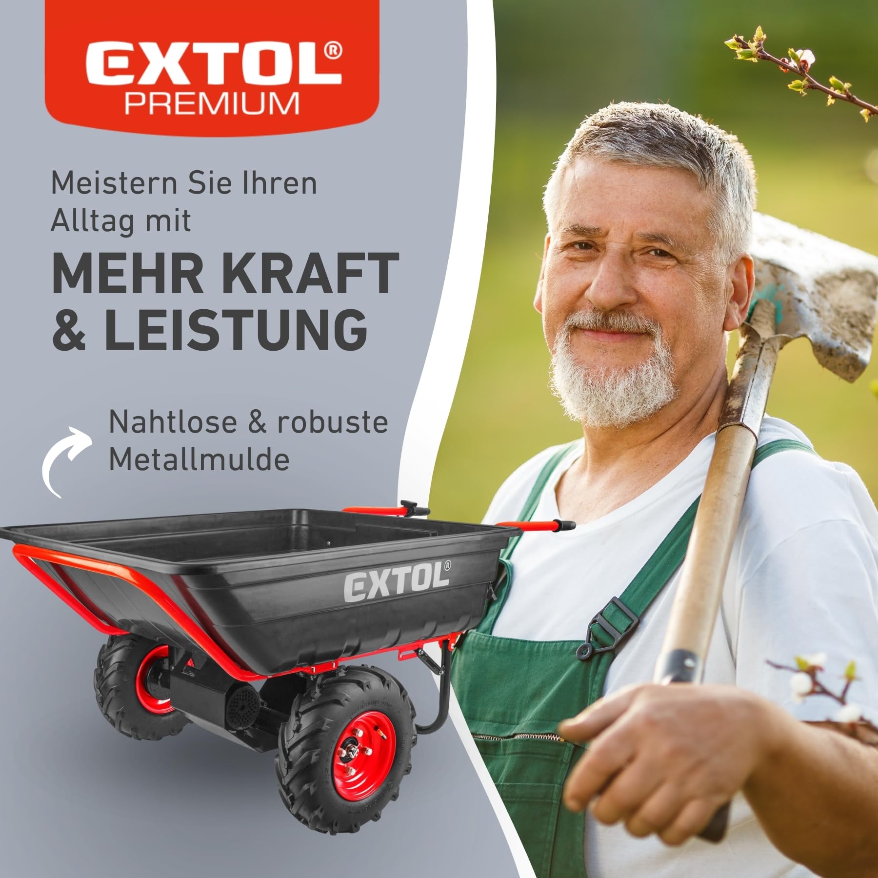 elektrische Schubkarre mit Akku I 300L Mulde & 300kg Traglast I leistungsfähige Motorschubkarre I Offroad-taugliche Akkuschubkarre I 40V Li-Ion mit 6000mAh