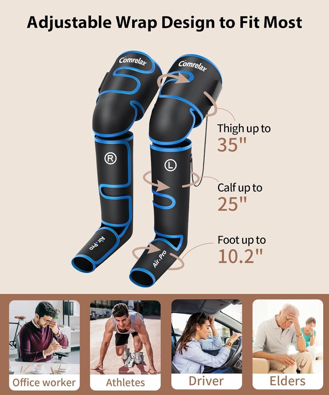 Magma Air Compression Leg Massagar with Handheld Controller, 3 Massage Mode and Intensity for the feet, Calf and thigh, corded electric, black Magma Air Compression Leg Massagar with Handheld Controller, 3 Massage Mode and Intensity for the feet, Calf and thigh, corded electric, black