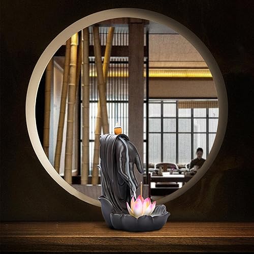 Miniatura 6 de Romehaha Quemador de incienso para palos, quemador de incienso de loto de mano de Buda, quemador de incienso de cascada con 30 conos y 30 varillas