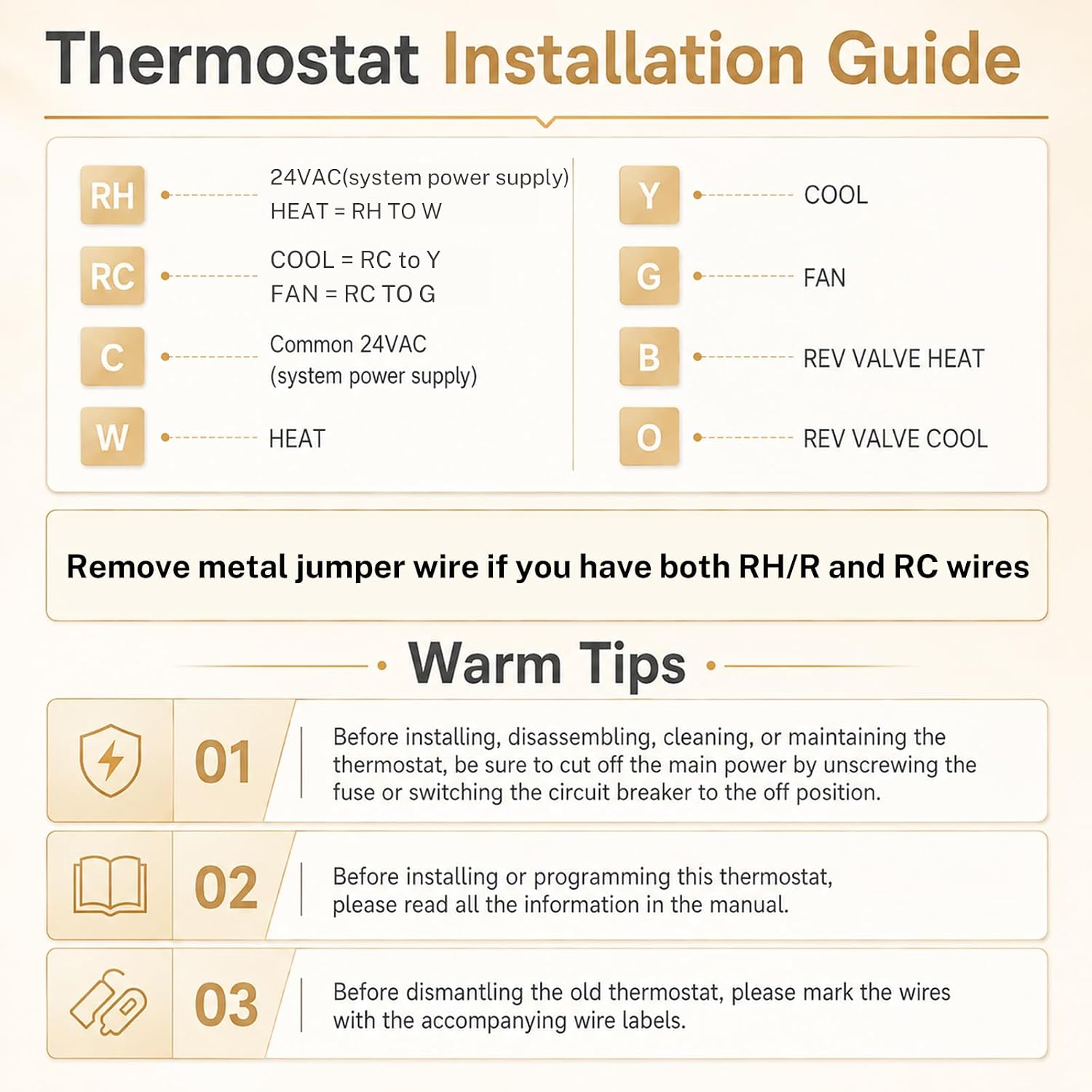 Non-Programmable Thermostats 1 Heat 1 Cool Mode °C/°F Switchable | For Home Conventional Single-Stage Heating Cooling Systems and Easy Installation