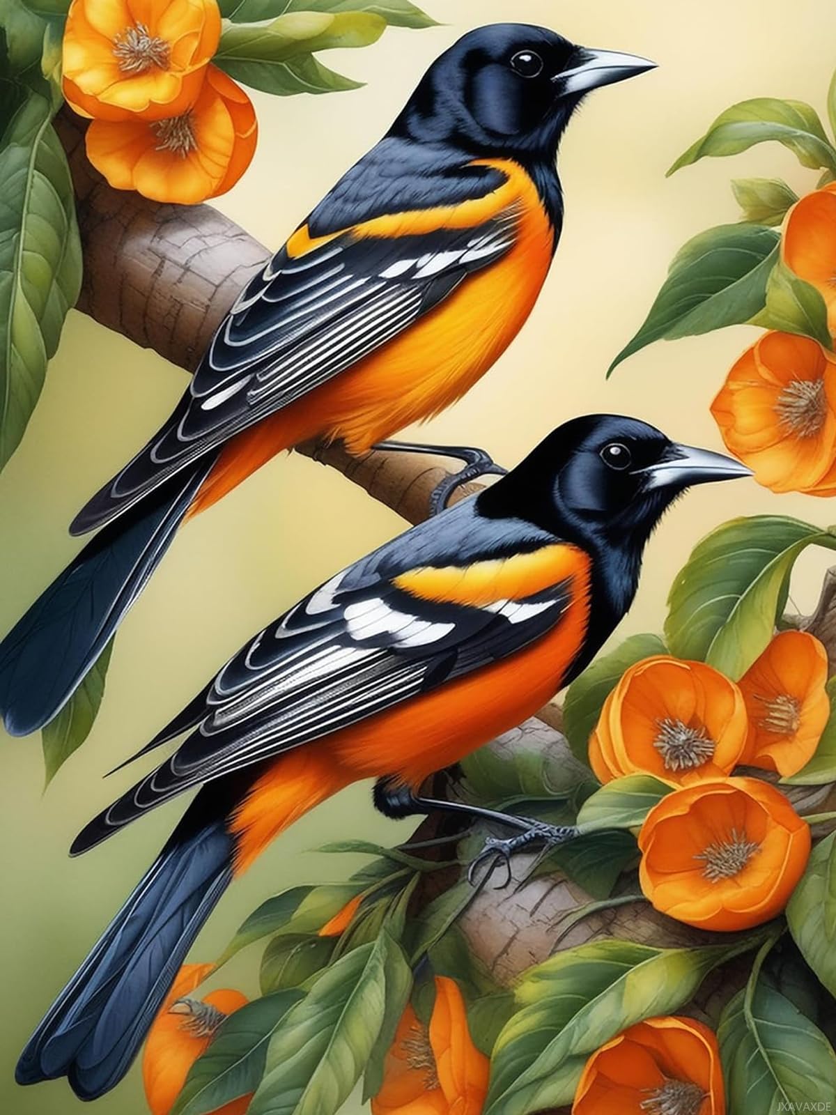 JXAVAXDE DIY 5D Colorful Bird Diamond Painting by Number Kits, Baltimore Oriole Crystal Rhinestone Diamond Embroidery Paintings Flower Pictures Arts