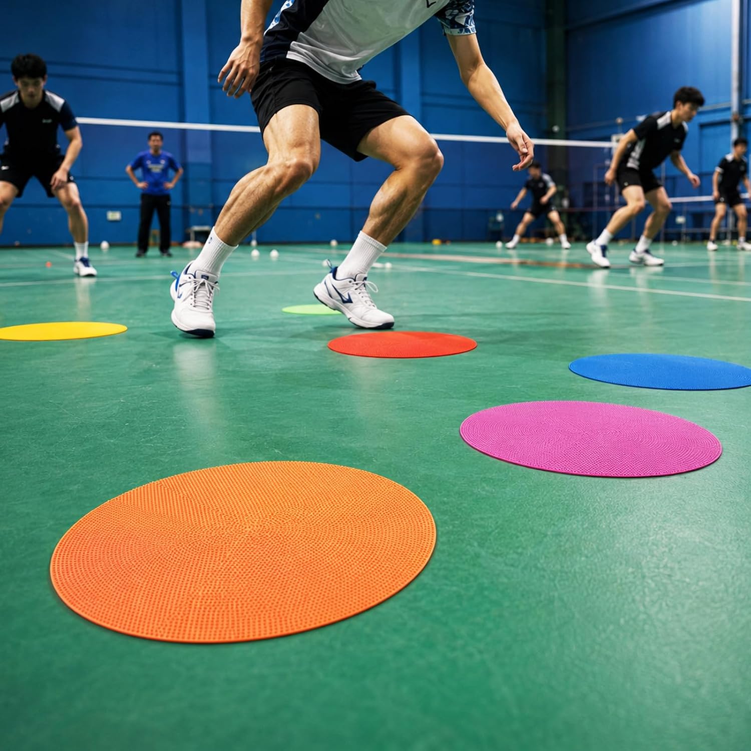 30 Pcs Poly Spot Markers, 9 Inch Round Non Slip Rubber Floor Agility Dots,6 Colors Flat Cones for Soccer, Basketball, PE Training, Dance & Classroom Activities