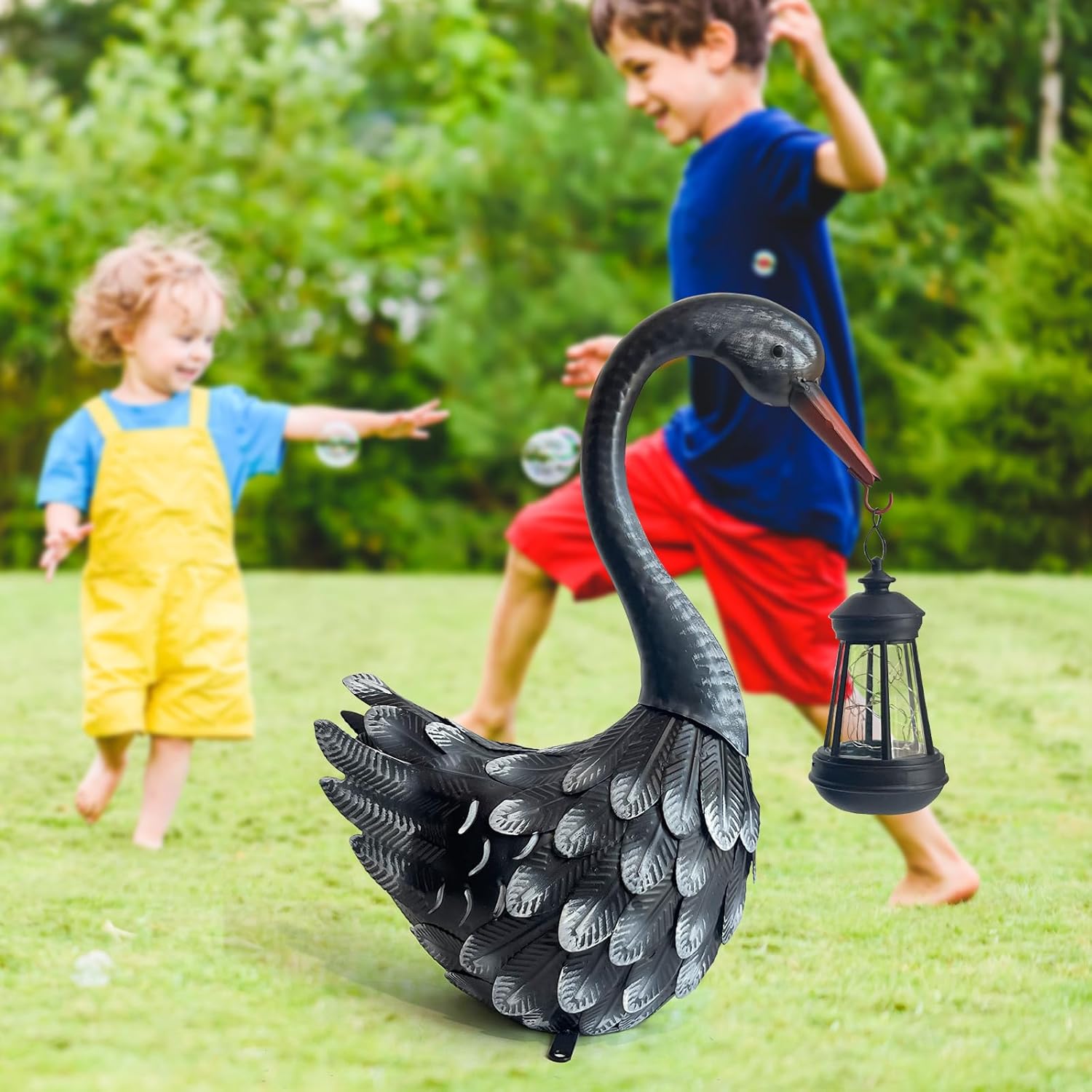 HONGLAND Black Swan Solar Garden Statue Outdoor Decor Bird Decor Lawn Ornament for Backyard Patio Porch Poolside