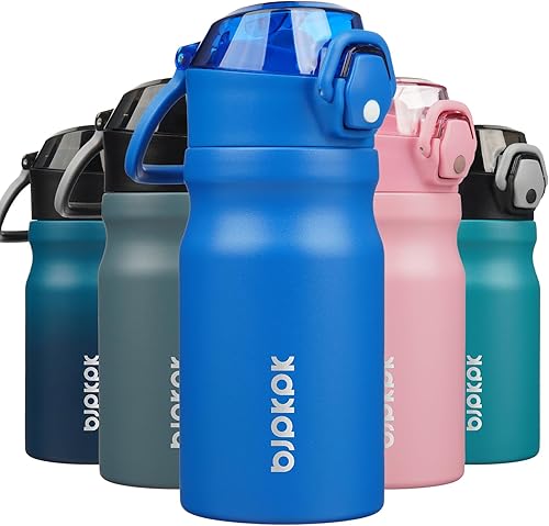 Miniatura 45 de BJPKPK Botella de Agua Aislada de 18 oz con Pajita de Acero Inoxidable de Doble Pared Botellas de Agua Libres de BPA a Prueba de Fugas Termo con