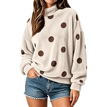 Polka Dot Mock Neck Sweatshirt Women Oversized Y2K Plush Fleece Sweatshirts