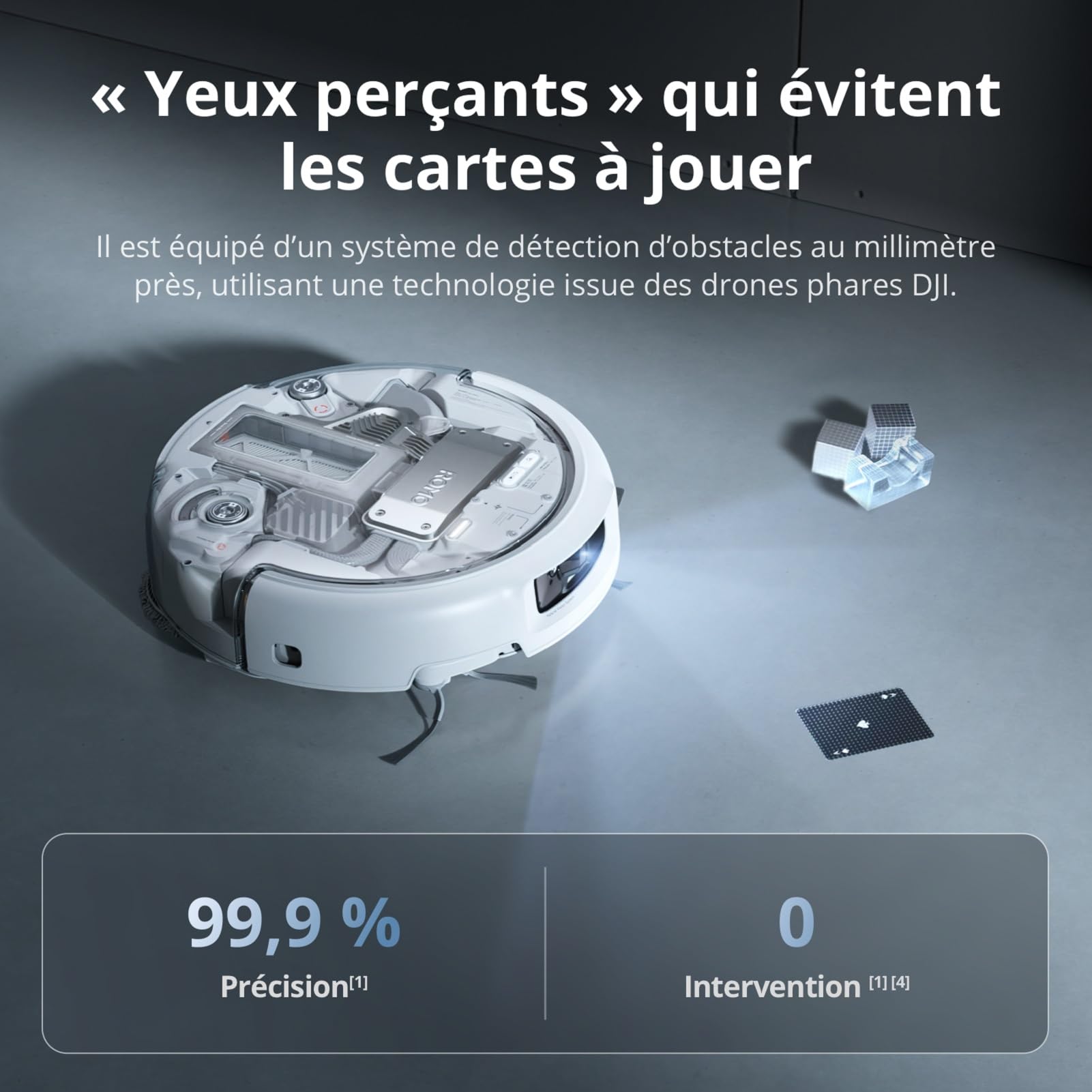 DJI ROMO P Robot Aspirateur Laveur, Aspiration Puissante 25 000 Pa, Détection d'obstacles de Niveau Drone, Nettoyage et séchage Automatique des serpillières, Anti-Enchevêtrement Poils d'animaux