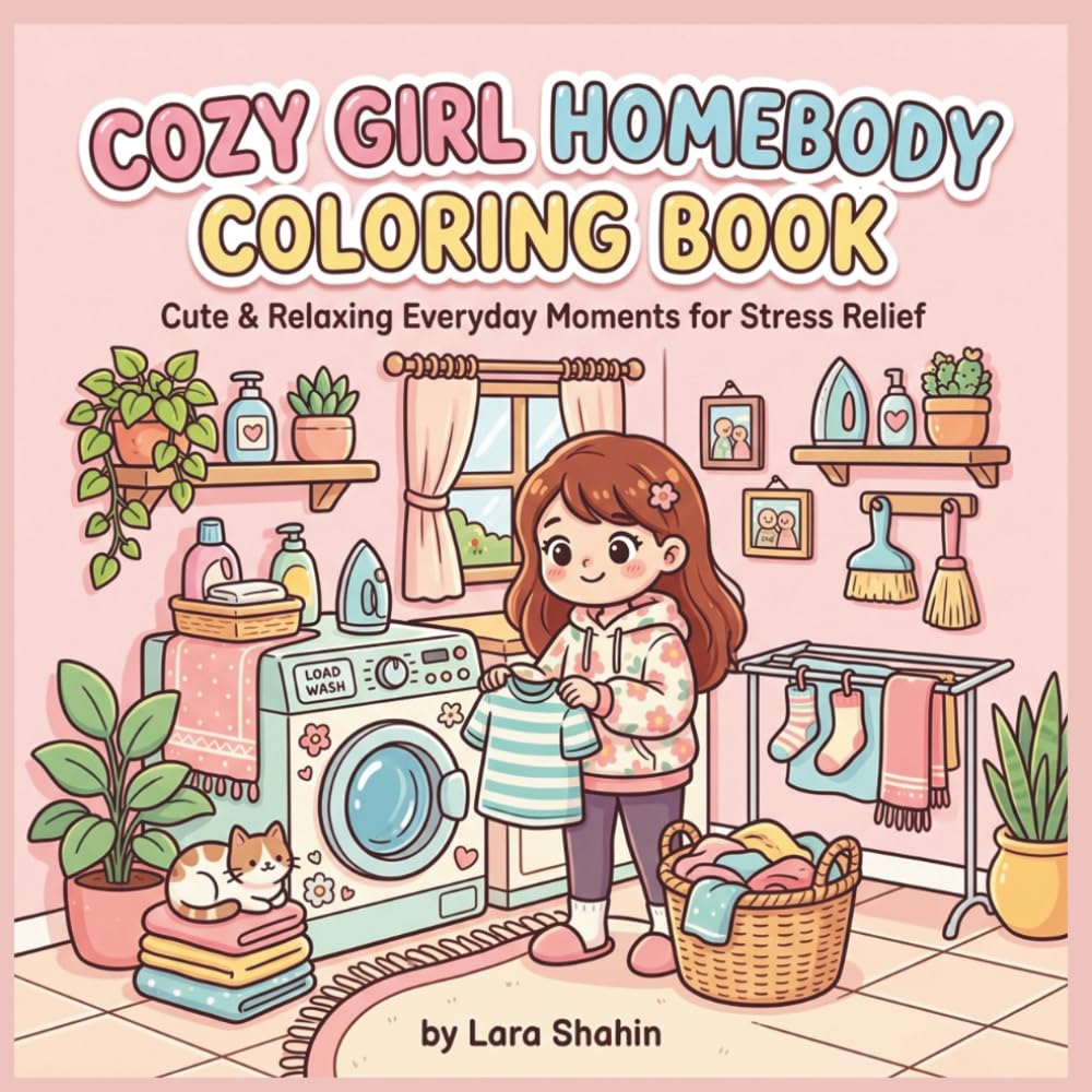 Cozy Girl Homebody Coloring Book: Cute & Relaxing Everyday Moments for Stress Relief (Bold & Easy Designs for Adults & Teens)