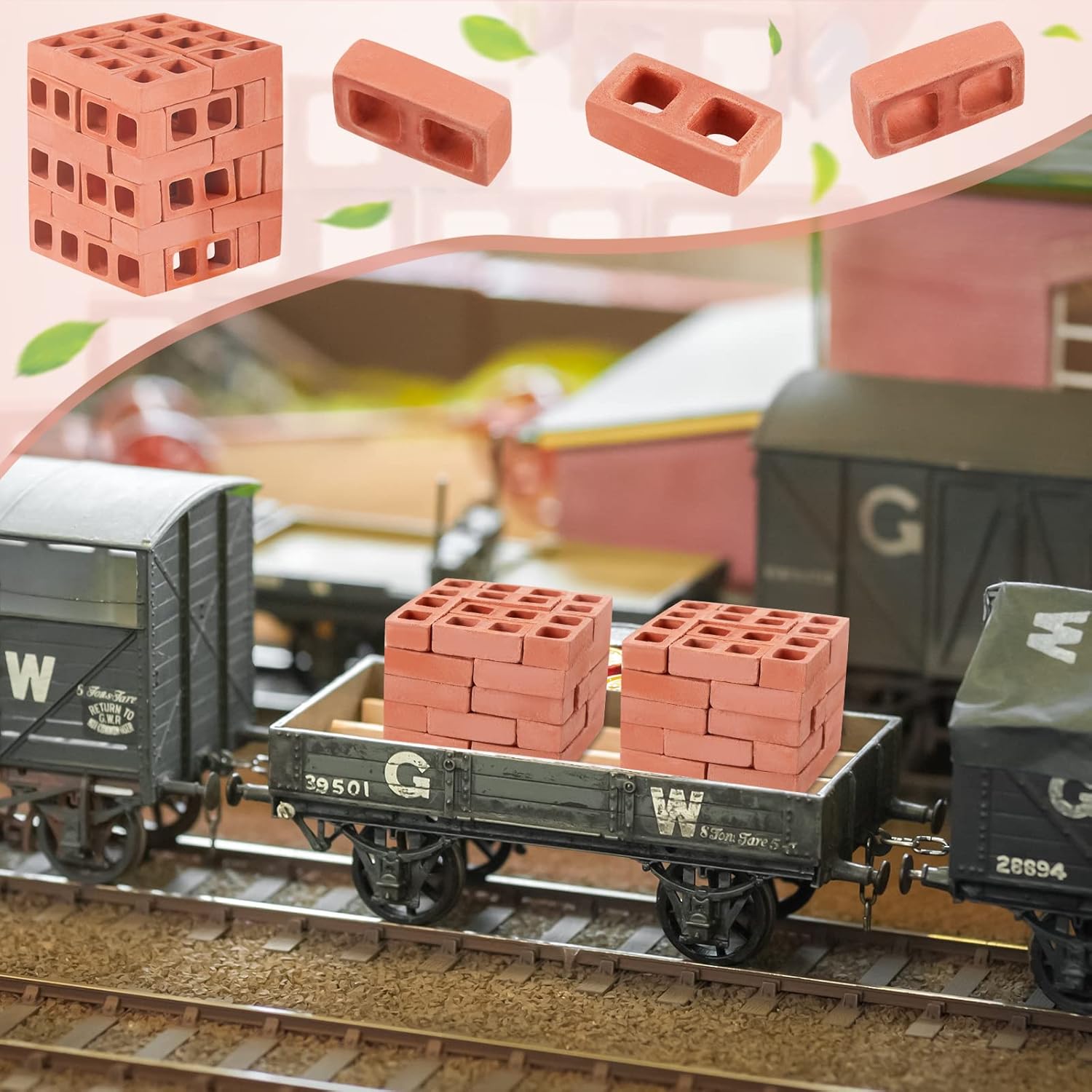 Deekin 24 Pcs Mini Cinder Blocks 1/12 Scale Mini Bricks Miniature Cinder Blocks Concrete Tiny Cement Building for Tiny Bricks Dollhouse Accessories DIY Construction Office Desk Toys Supplies(Red)