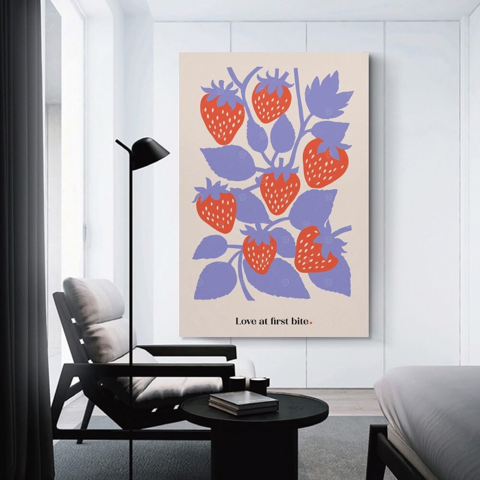 Junmoney Canvas Wall Decor Retro Strawberry Love, 12x18inch(30x45cm), for Gallery Wall Layouts in Home Or Office, Home Wall Art for Statement Displays