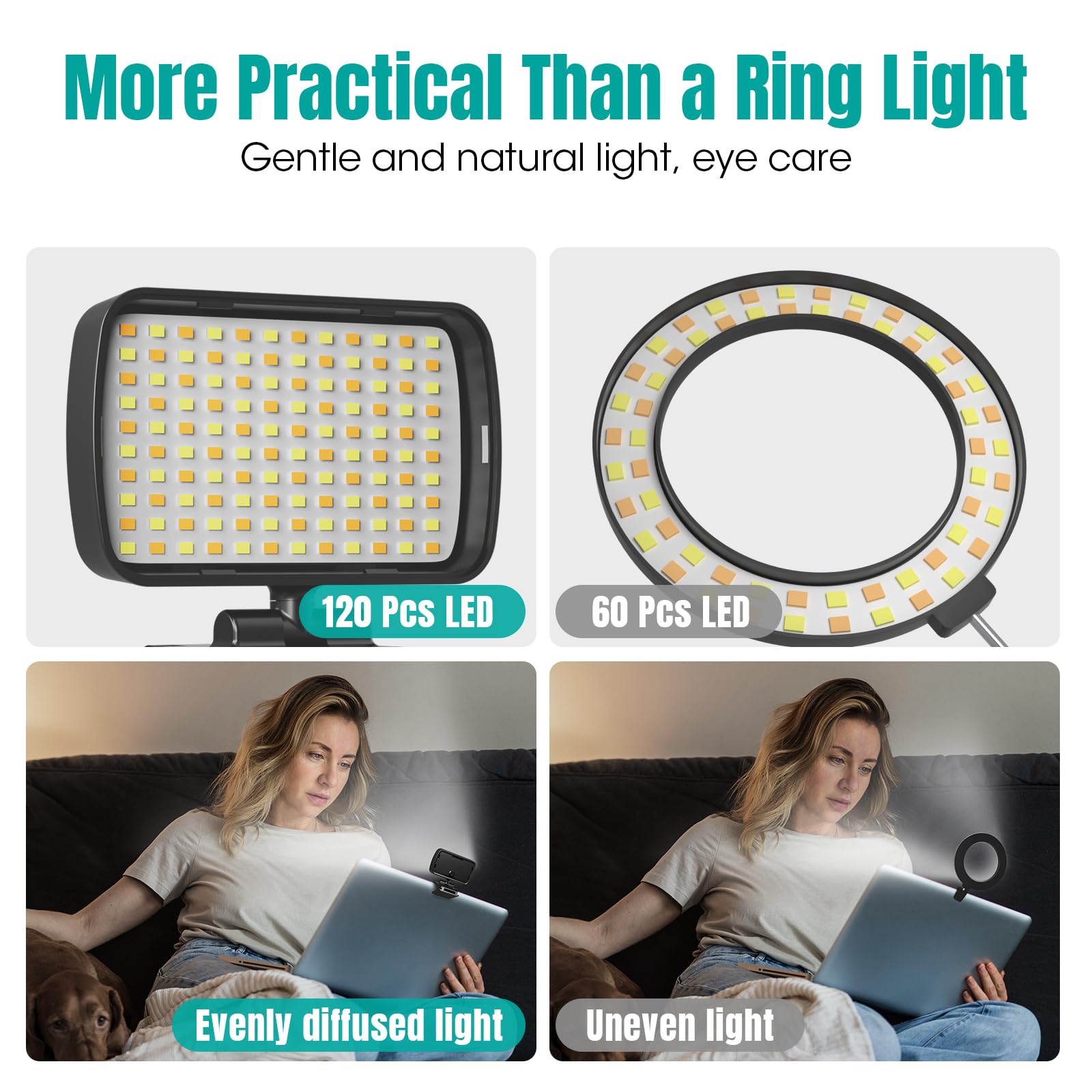 RealPlus Lumière de Vidéoconférence, Panneau LED Light avec Clip, 120 LED et 3 Modes d'Éclairage Vidéo, Lampe Photo pour Lampe PC Streaming/Ordinateur Portable/Réunions Zoom/Live Stream/Bureau/Tiktok