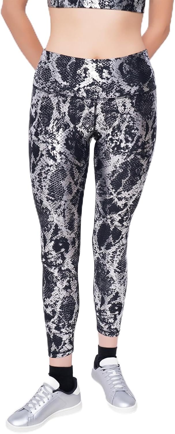 Women’s High-Waist Metallic Leggings, Seamless Compression Yoga Pants with Tummy Control, Squat-Proof