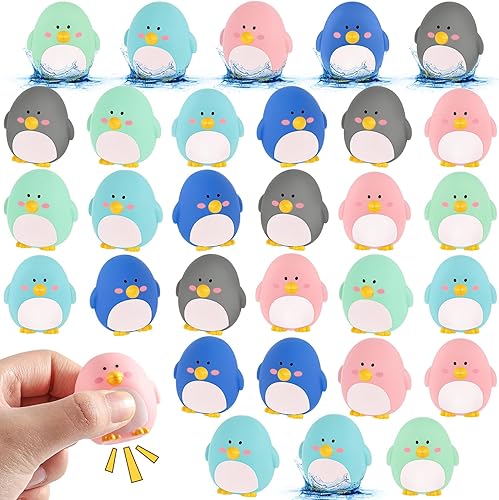 24 Pcs Animal Bath Toys for Baby, Squeaky Penguin Bathtub Toy, Animals Party Favors, Floating Bathing Toy for Pool Swimming Party, Birthday Gift, Cake Decoration, Party Decoration, 5 Colors