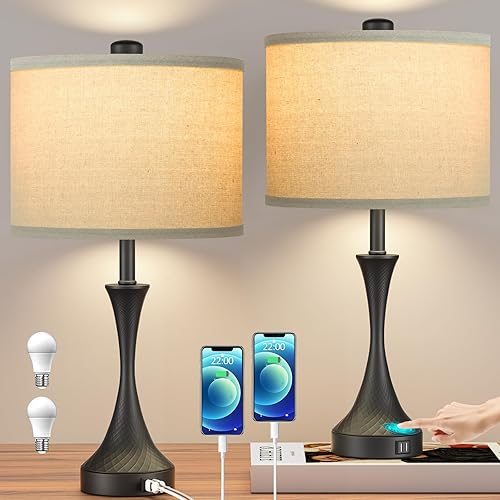Juego de 2 lámparas de mesa táctiles de granja para dormitorio, mesita de noche, sala de estar, 26 pulgadas, 3 vías, regulables, lámparas altas para