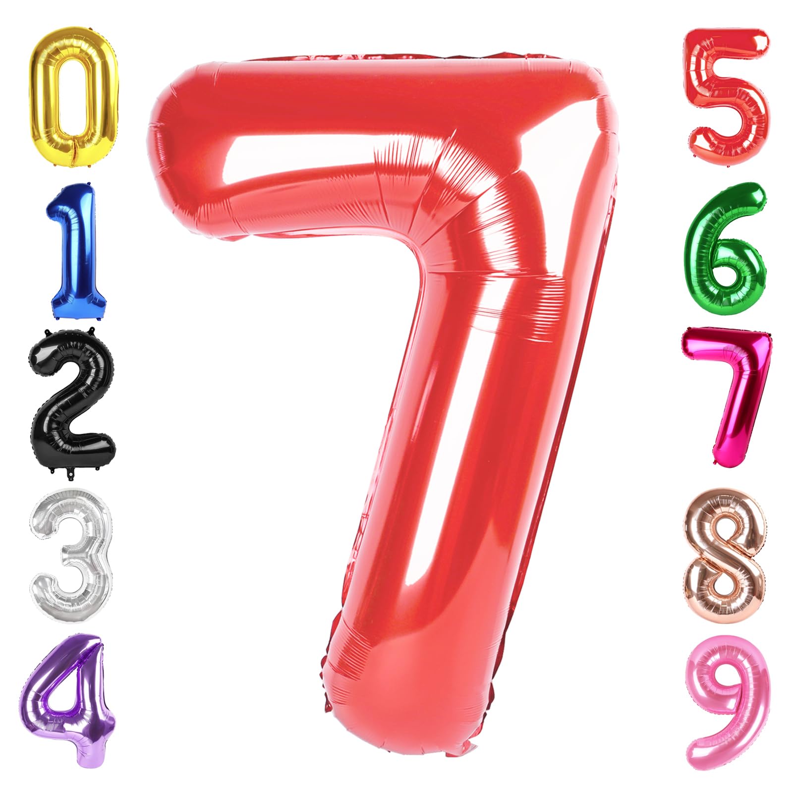 40 Inch Red Number 7 Balloon, Giant 7 Number Balloons for 7th Birthday Decorations, Party Supplies for Baby Boy Girl, Red Party Decor​​