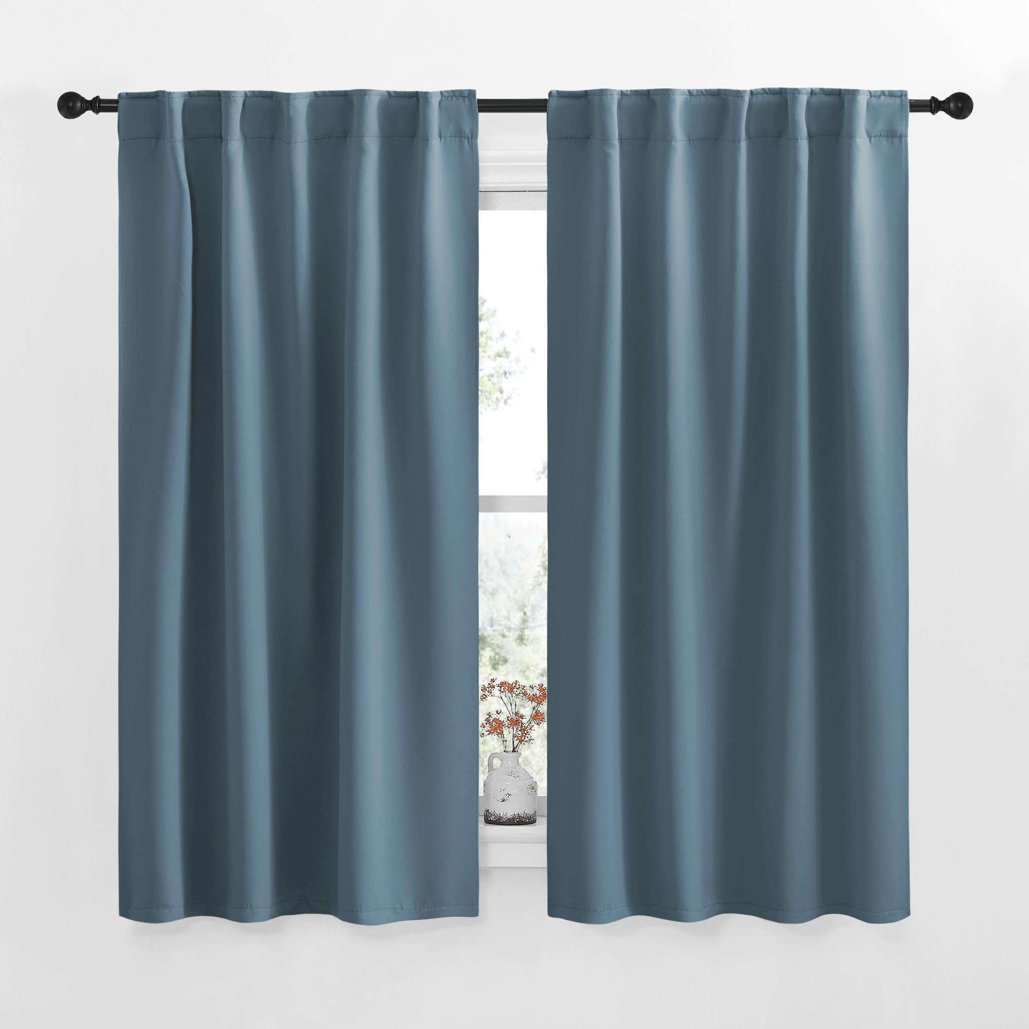 NICETOWN Blackout Curtain Panels for Living Room - (Smoky Blue Color) 34x48 inch, 2 Panels Set, Room Darkening Blackout Drapes for Window