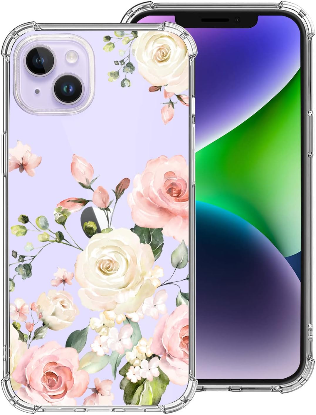 LapacCompatible with iPhone 14 Plus Cases 2022, Rose Flower Pink Floral Ultra Clear Slim Transparent Flexible TPU Bumper Shockproof Protective Cover for iPhone 14 Plus Case 6.7 Inch