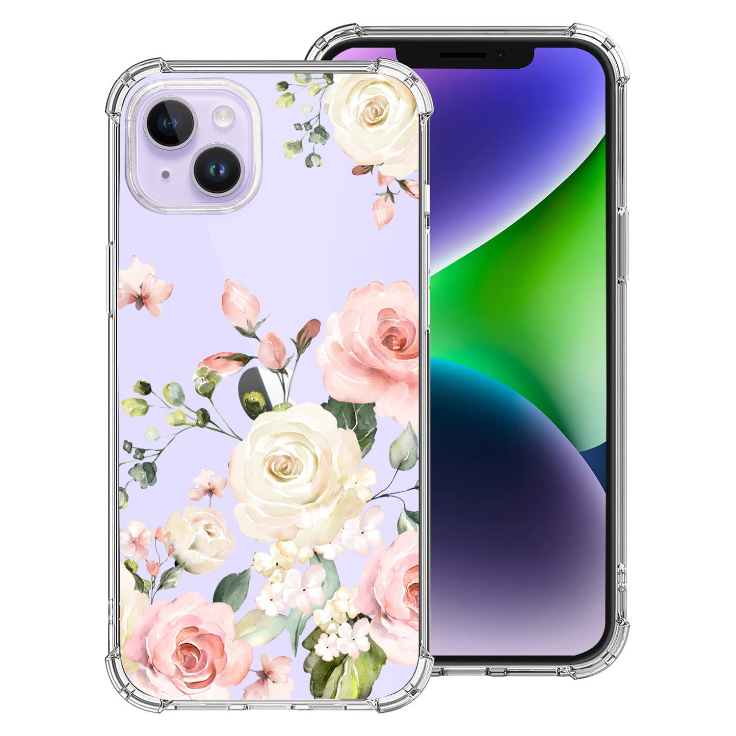 LapacCompatible with iPhone 14 Plus Cases 2022, Rose Flower Pink Floral Ultra Clear Slim Transparent Flexible TPU Bumper Shockproof Protective Cover for iPhone 14 Plus Case 6.7 Inch