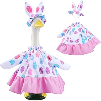 Easter Porch Geese Outfit Set, Goose Outfit Porch Goose Clothes Cute Costume Outfit for 23 Cement Lawn Decor Outdoor Garden Patio Statue Costume Set for Holiday Garden Yard Decor