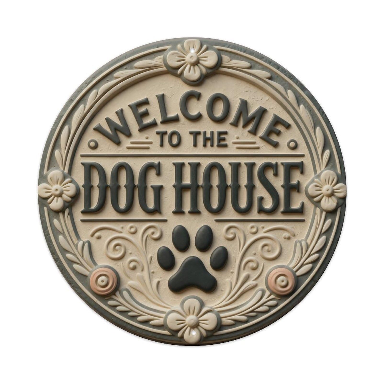 Zlatcbu Vintage Welcome To The Dog House Paw Print Metal Tin Sign Retro Wall Art Poster, Decor For Home Living Room Bar Cafe Garage, 8X8 Inch