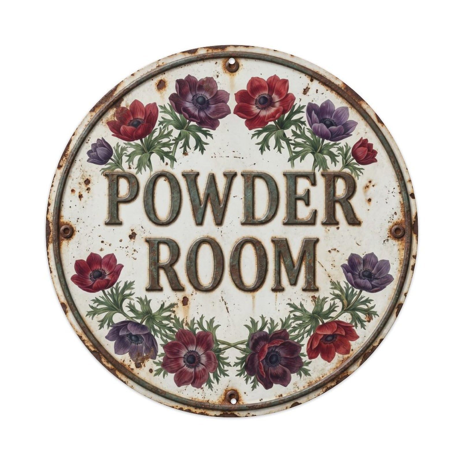 Botanical Floral Vintage Label Powder Room Anemone Metal Tin Sign