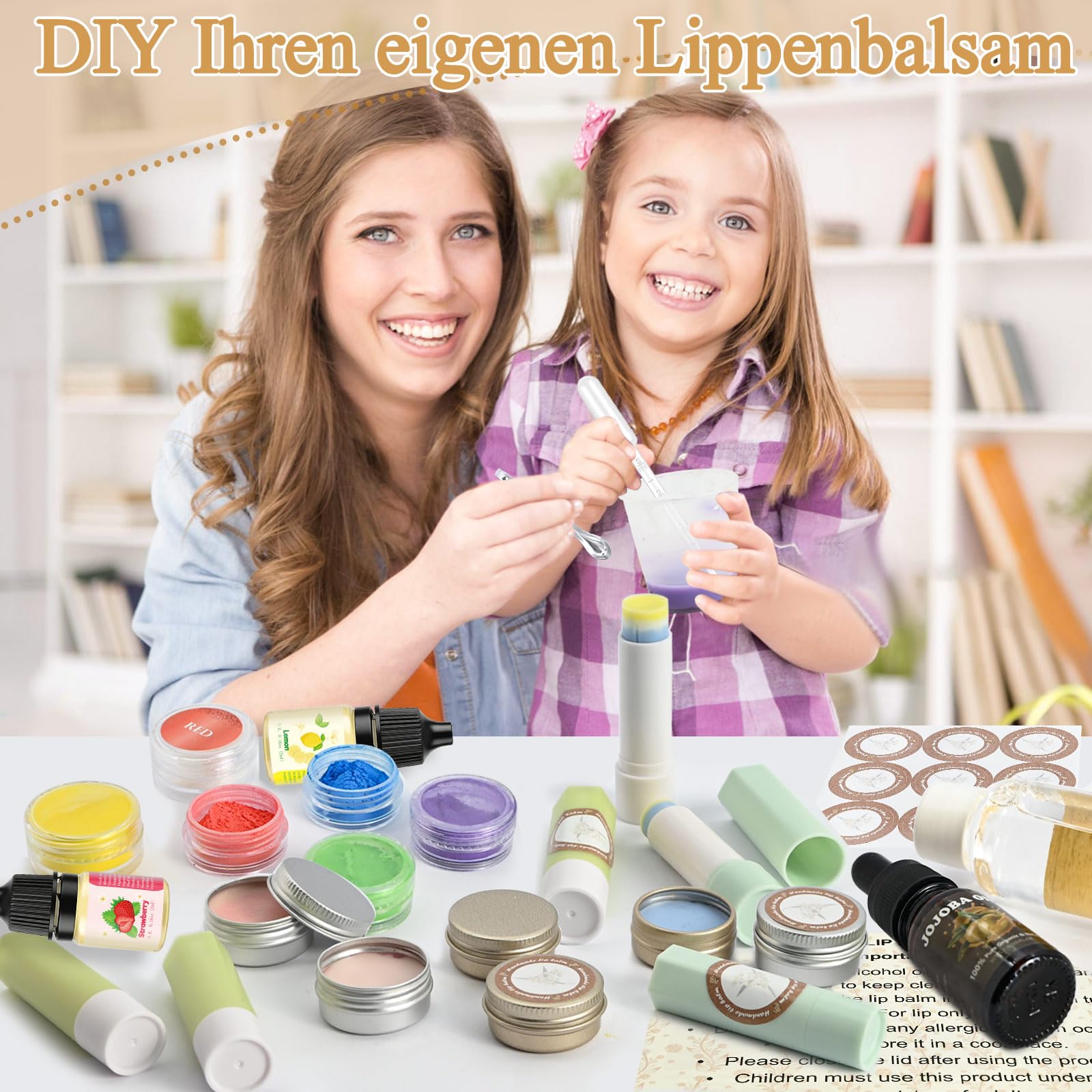 Lipgloss Selber Machen, JUYRLE Lippenbalsam Making Kit, Feuchtigkeitsspendend Kokosöl Mädchen Lippenpflege Lippenstift DIY Herstellungsset Set, Einfaches Kosmetik Make Up Geschenk für Frauen/Damen