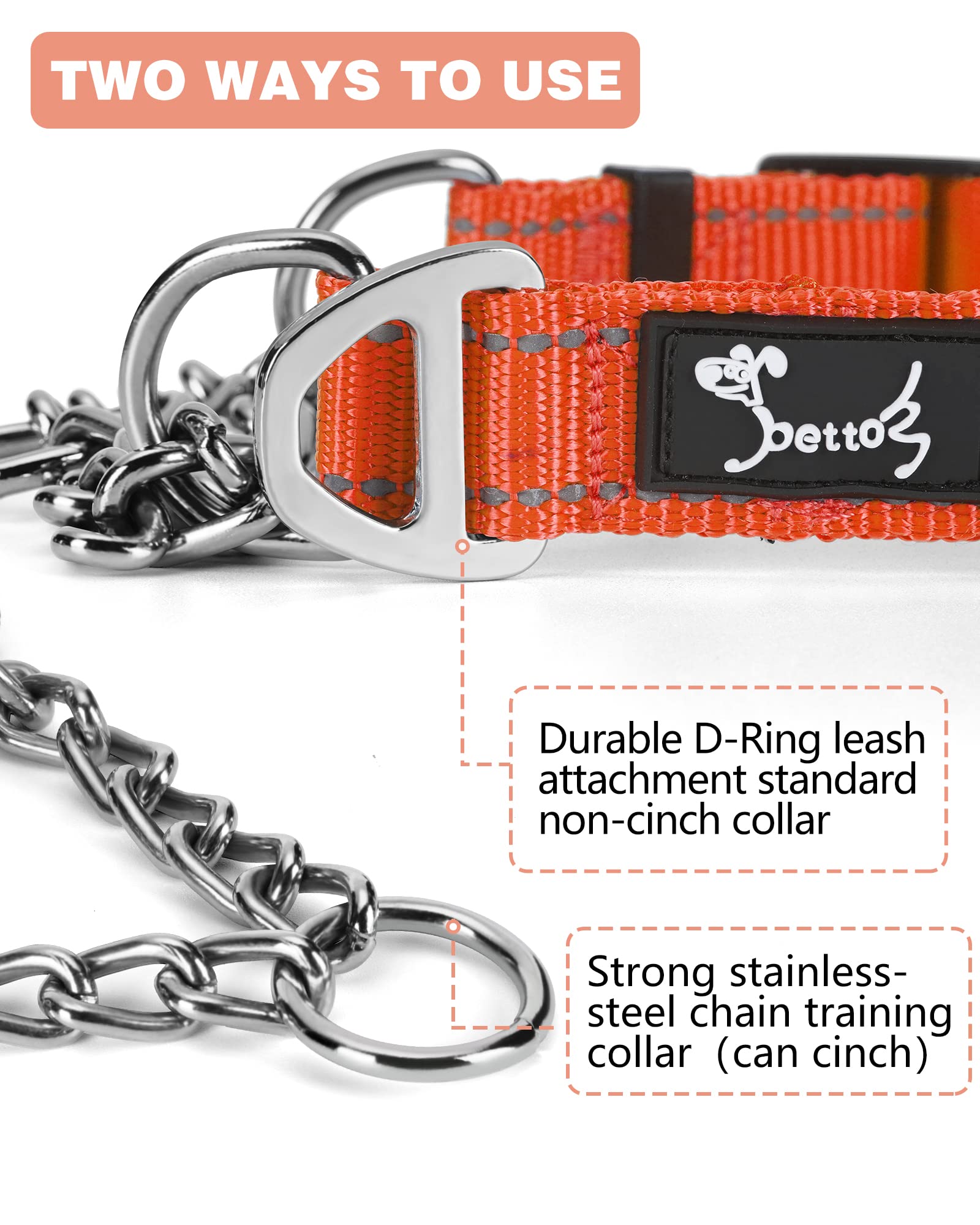 PETTOM Collare Semistrozzo per Cani Cane Addestramento Collari con Catena Regolabile Riflettente Anello di Metallo Nylon Imbottito Fibbia di Sicurezza Martingale Collare per Camminare Allenarsi Rosso