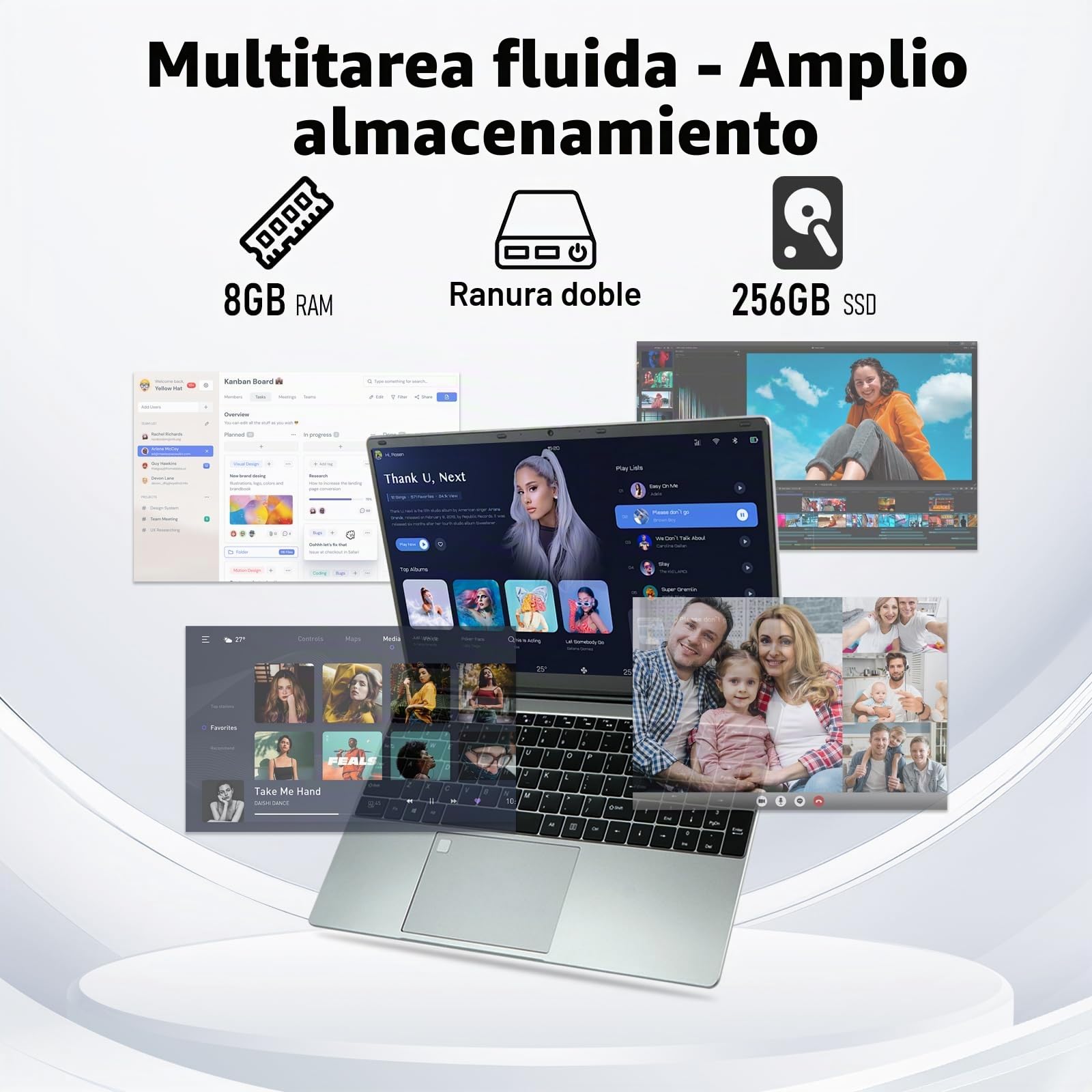 Ordenador Portátil 15,6 Pulgadas, Core i5 6200U 3,4 GHz Win11 8GB 256GB SSD Expansión 1TB, 5G WiFi 1920x1080 FHD, BT5.0 HDMl USB 3.0 Portatil con Teclado Español Membrana retroiluminado de tamaño-Gris