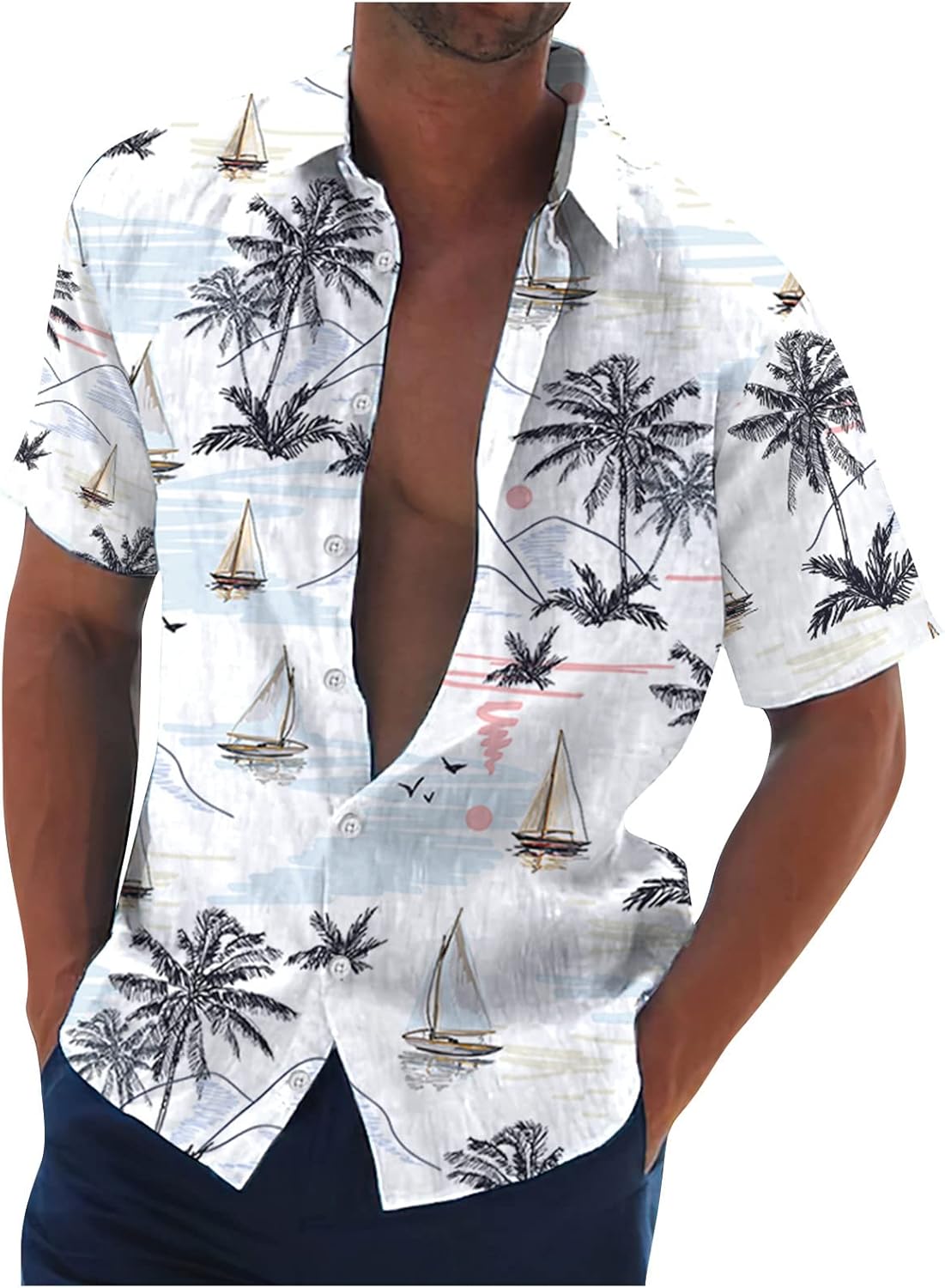Ymosrh Men's Shirts Shirt for Men, Vintage Button Down Bowling Shirts Short Sleeve Summer Beach Shirt Shirts, M-4XL