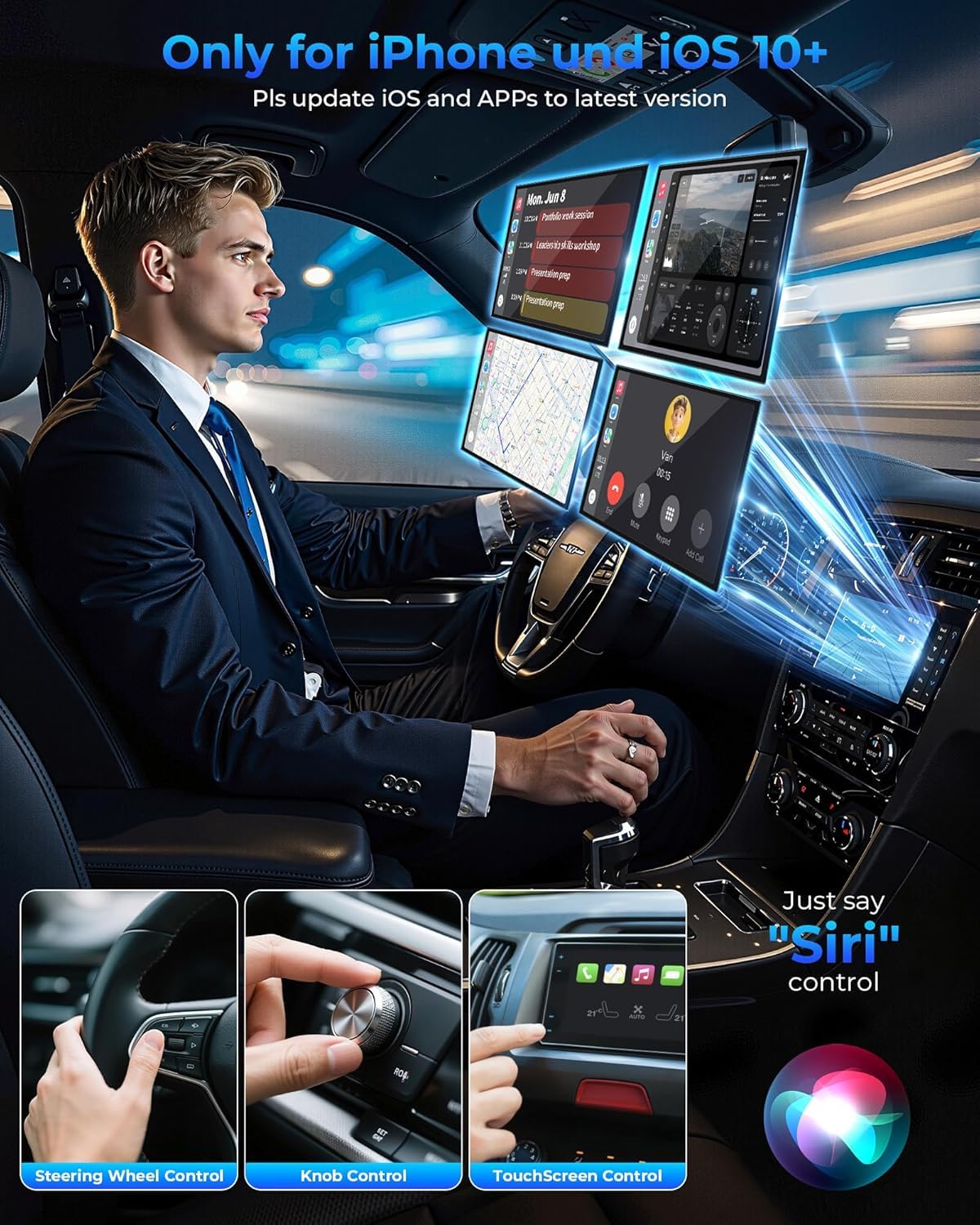Adattatore CarPlay wireless con cavo CarPlay (USB a C), adattatore Mini CarPlay in metallo per iPhone con iOS 10+ e Android 11+, nessun ritardo (nero)