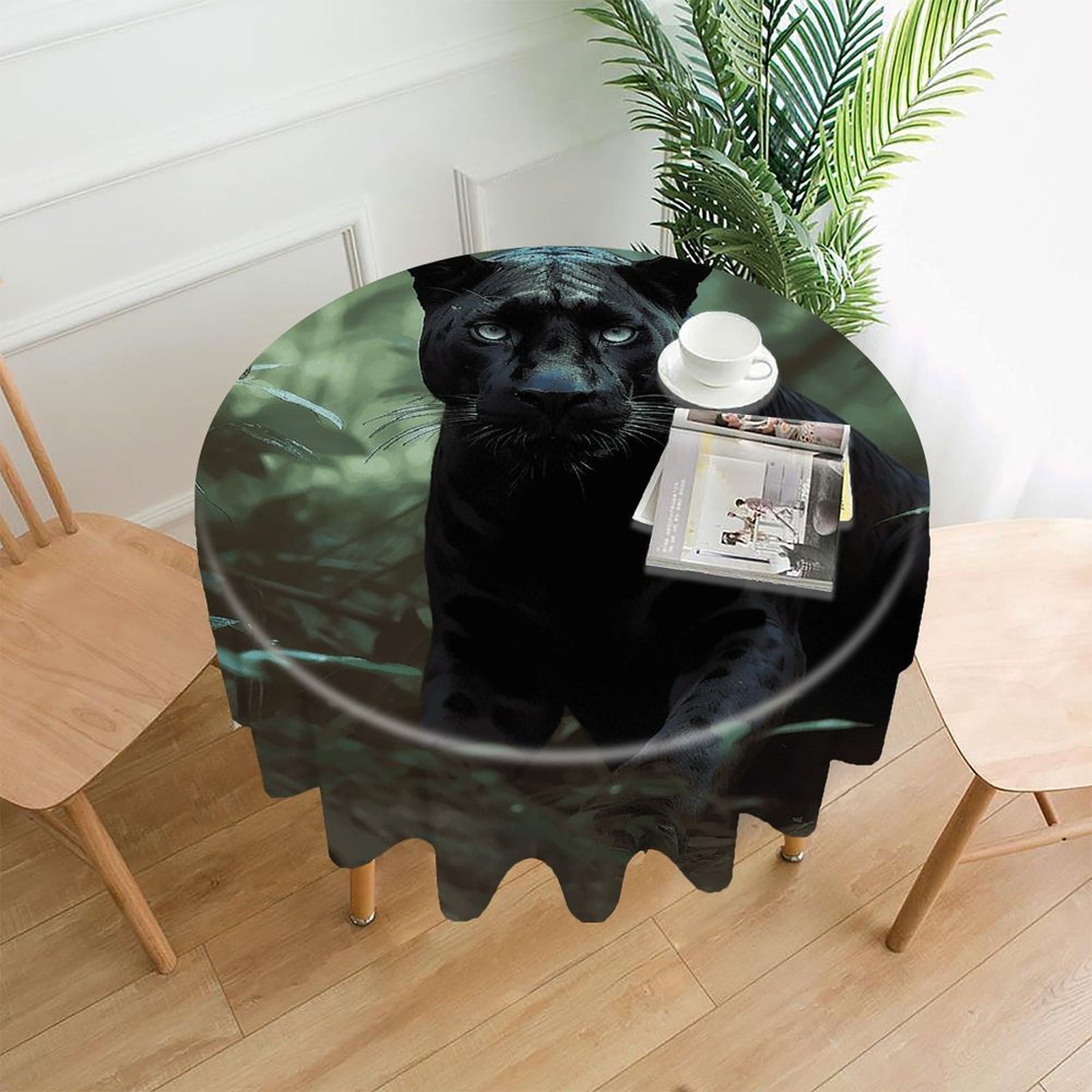 VstaDank Forest Panther Tablecloth Easy to Clean Polyester Round Table Cover Washable Round Table Cloth Wrinkle-Free Circle Decoration Tablecloth for Kitchen Dining Room 60"