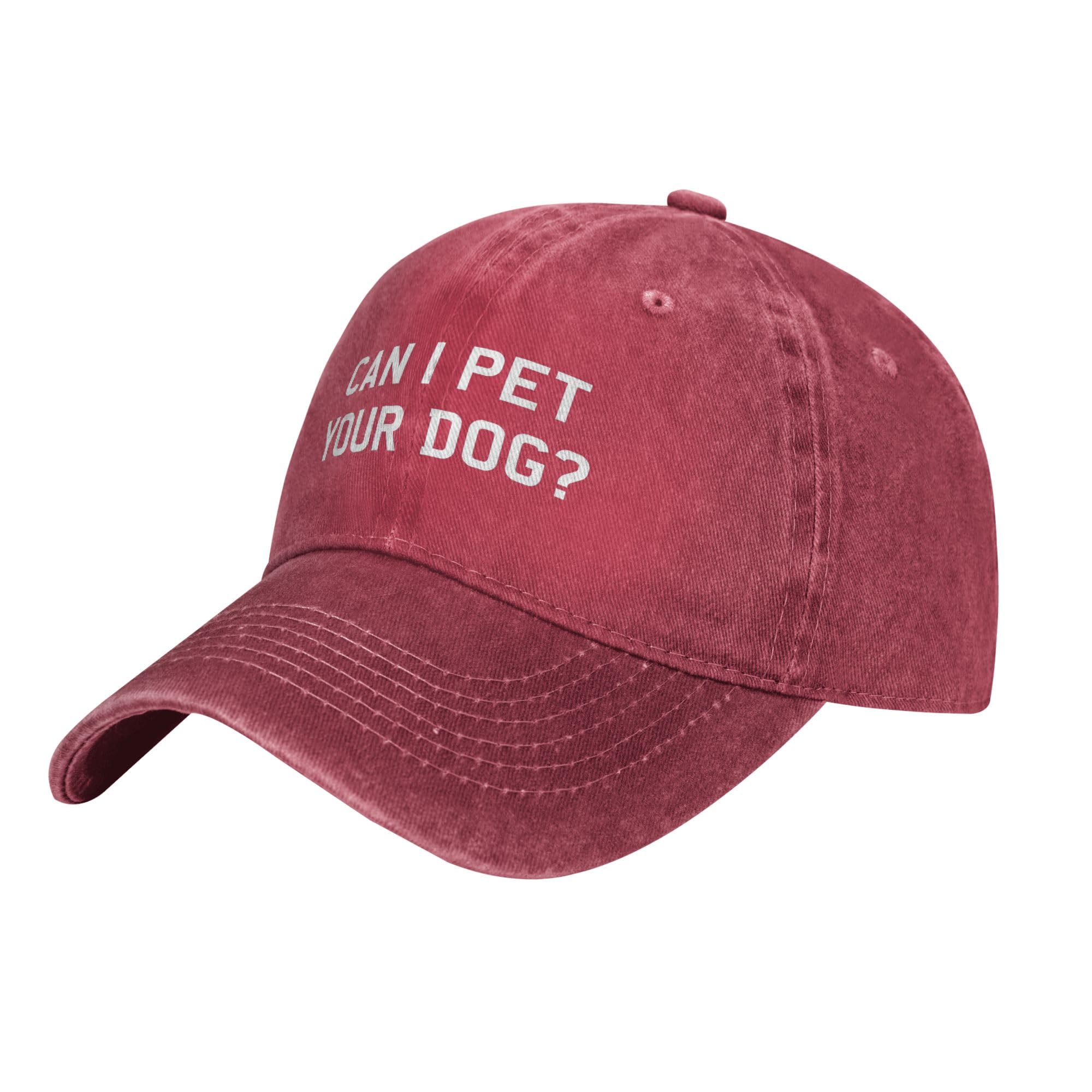 Gymini Can I Pet Your Dog Hat Funny Dog Gift Hat Baseball Cap Cowboy Adjustable Hats Fashion Gifts for Women Men Red