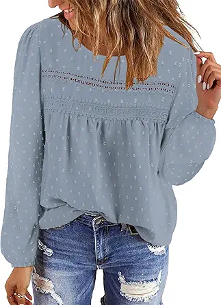 BETTE BOUTIK Womens Boho Fall Long Sleeve Shirts Crewneck Dressy Casual Blouses Trendy Flowy Tops