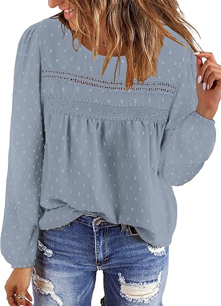 BETTE BOUTIK Womens Boho Fall Long Sleeve Shirts Crewneck Dressy Casual Blouses Trendy Flowy Tops