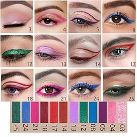 evpct 12Pcs Pink Rose Red Orange Purple Black Silver Blue Red Brown Colored Glitter Eyeliner Eye Liner Pencils Makeup Set for Women Waterproof lapiz delineadores de colores para ojos contra el agua