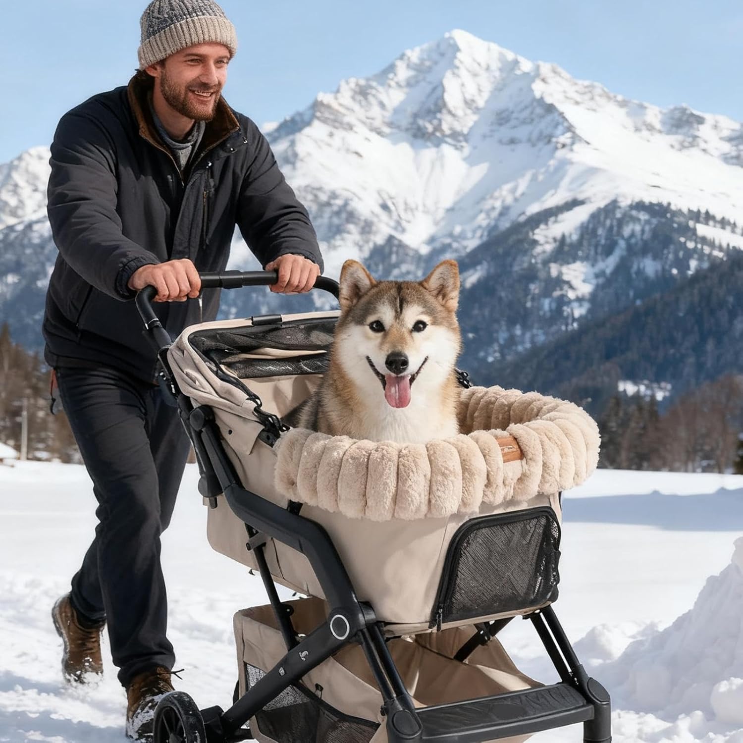 Pet Stroller Cushion, Stroller Guard, Plush Warm Washable Mat, Magnetic Buckle Strollers Cushion, Pet Strollers Cushions for Dogs & Cats for Outdoor Indoor Travel Cats Puppy House Outside