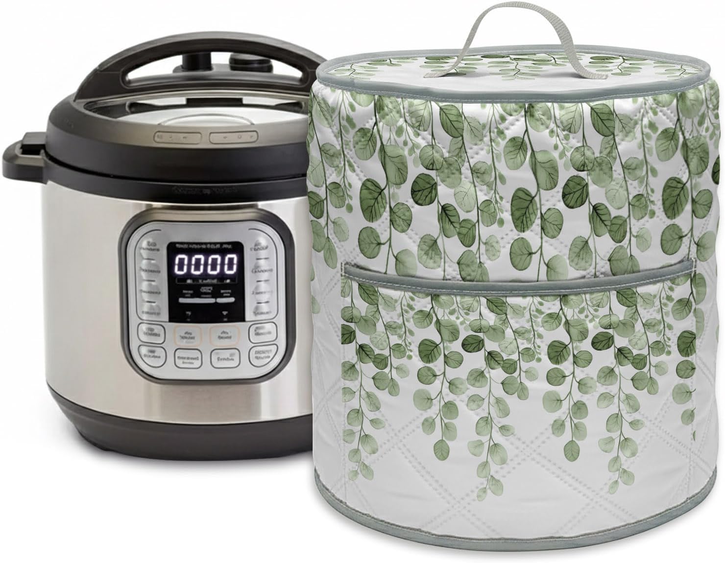 Pressure Cooker Covers Sage Green Eucalyptus Leaf Electric Rice Cooker Cover Small Appliance Cover Leaves Branch 3QT Pot Dust Cover Air Fryer Protector with Pockets & Handle