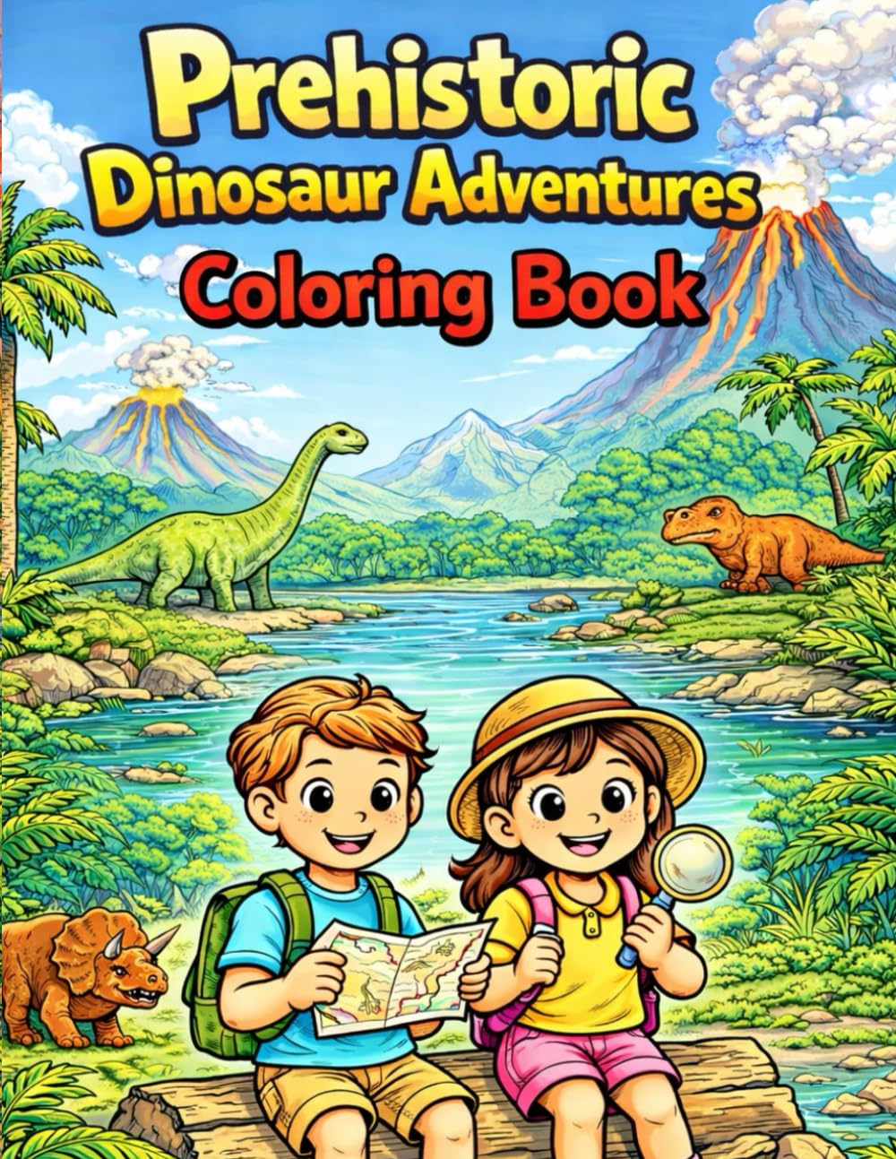 Prehistoric Dinosaur Adventures Coloring Book: Explore Friendly Dinosaurs Through Fun, Calm Coloring Pages