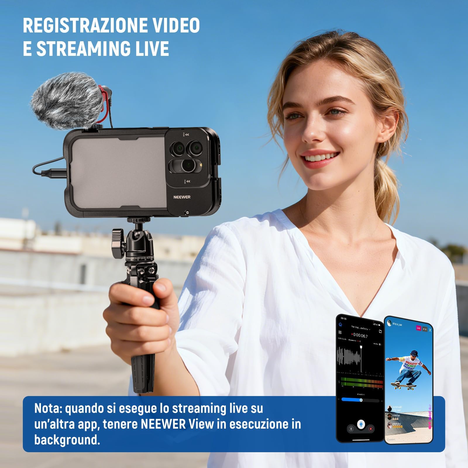 Neewer Microfono Vlog Plug & Play, mini microfono supercardioide 20-20KHz con TRS da 3,5 mm, USB C OTG, supporto antiurto, parabrezza compatibile con tablet Android Mac 16 15 14, Samsung S24, VM10