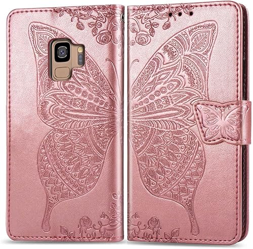 Miniatura 2 de Funda para teléfono Samsung Galaxy S9 con diseño de mariposa en relieve de piel sintética con tapa para tarjeta, soporte para tarjetas de crédito,