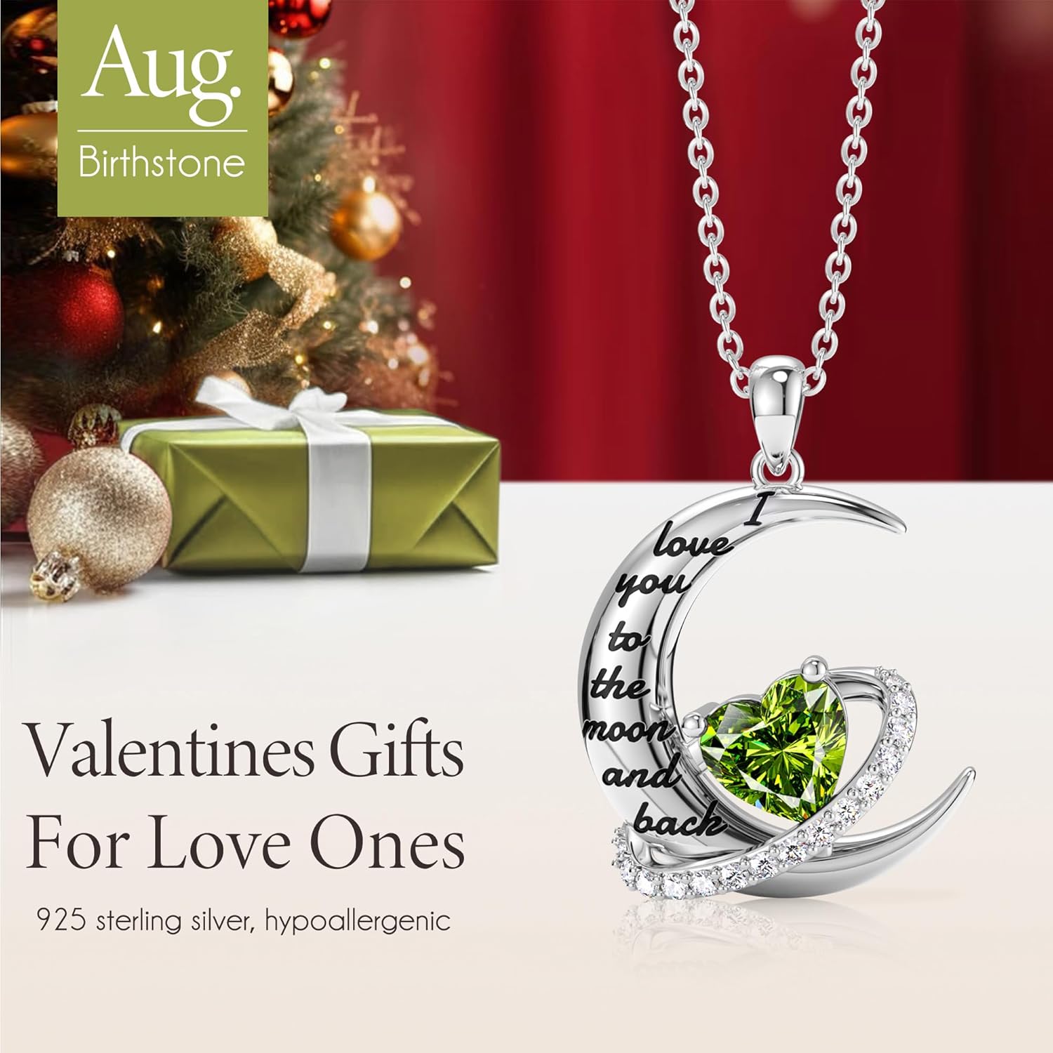 Distance Valentine's Day Gift I Love You to The Moon and Back Necklace for Women, S925 Sterling Silver Forever Love Heart Birthstone Necklace, Anniversary Birthday Jewelry Gifts for Her Wife Lover - Image 2