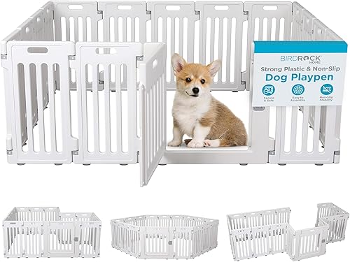 BIRDROCK HOME Corralito para perros con puerta, 16 paneles, 25.6 pulgadas de alto, plástico fuerte, antideslizante, puerta segura para mascotas,