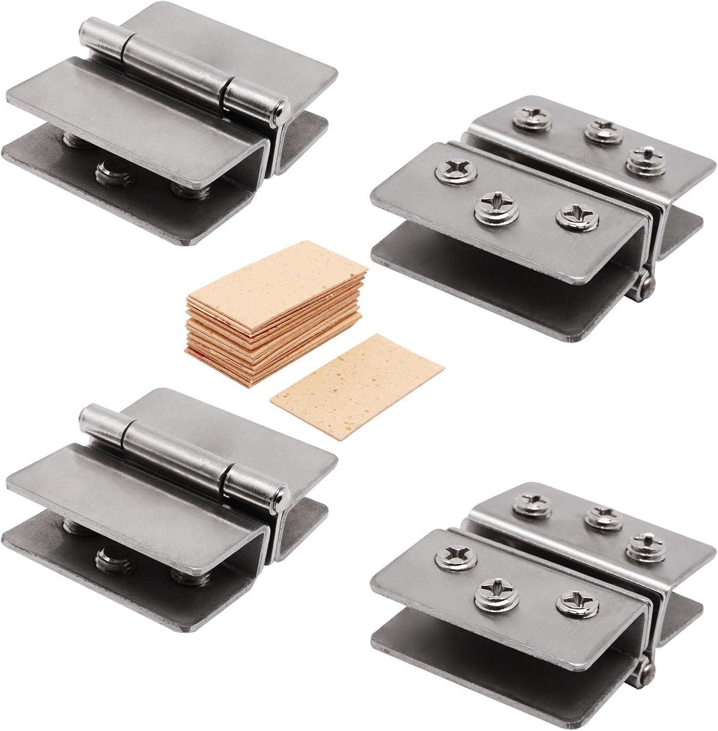 4PCS Glass Door Hinges Adjustable Double Glass Clamp Hinges Fits for 8-10mm, 180 Degree Glass Shower Door Hinges Replacement Part