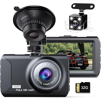Drive Recorder for Cars, Front and Rear 2 Cameras, 3 Inch Drive Recorder, Small, 3 Million Pixels, 1296P, 170  Ultra Wide Angle, 32GB Card Included, Engine On/Off, Automatic Emergency Recording, Reverse Linkage, Overwrite Recording, National LED Signal Countermeasure, Fast Recording, Easy to Operate, Japanese Instruction Manual
