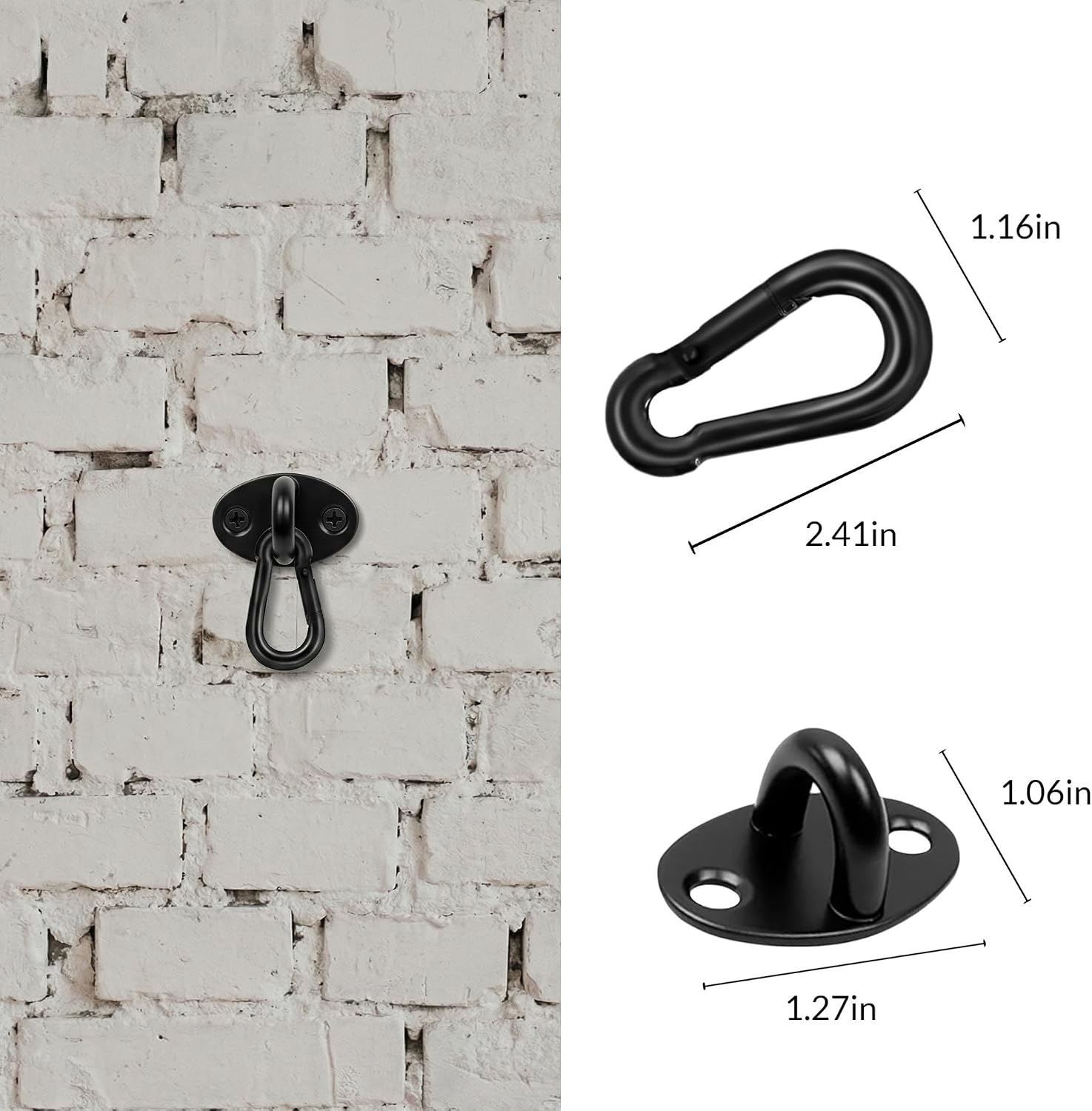 2Pcs Ceiling Hooks with 2Pcs Snap Hooks Stainless Steel Heavy Duty Pad Eye Plate Mount with Bolt Anchors Wall Bracket Eyelet Hook Ring Grommet for Projector Screen Tarp Hanging(Black)