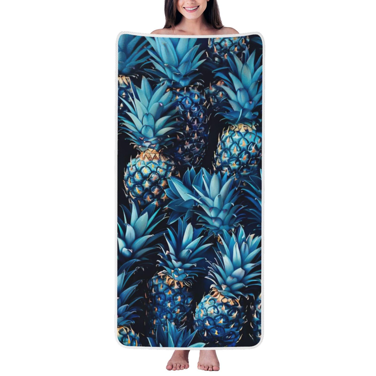 Tamiger Blue Pineapple Print Unisex Coral Velvet Bath Towel For Home Bathroom Hotel Spa Beach Travel Daily Use
